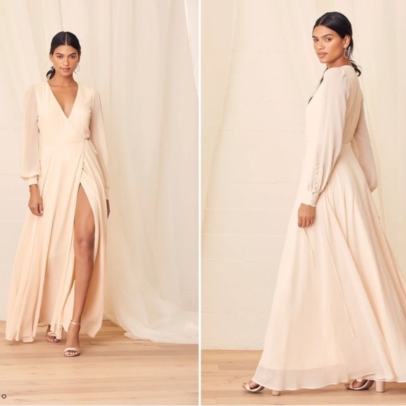 Lulus Dresses & Skirts - LULU's Bridal Wedding Shower Elopement Flowy Romantic Wrap Dress  NWT